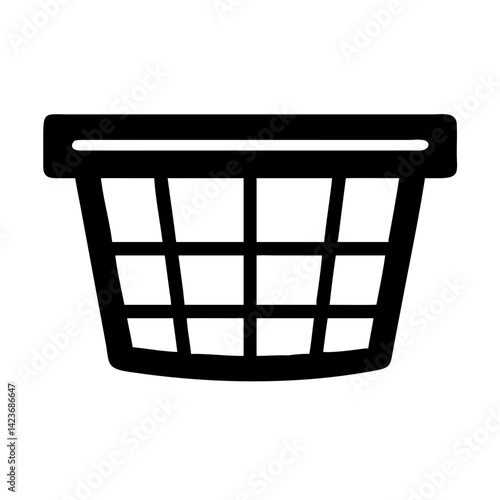 Vector graphic of a black laundry basket for clothes storage and home organization and cleaning supplies