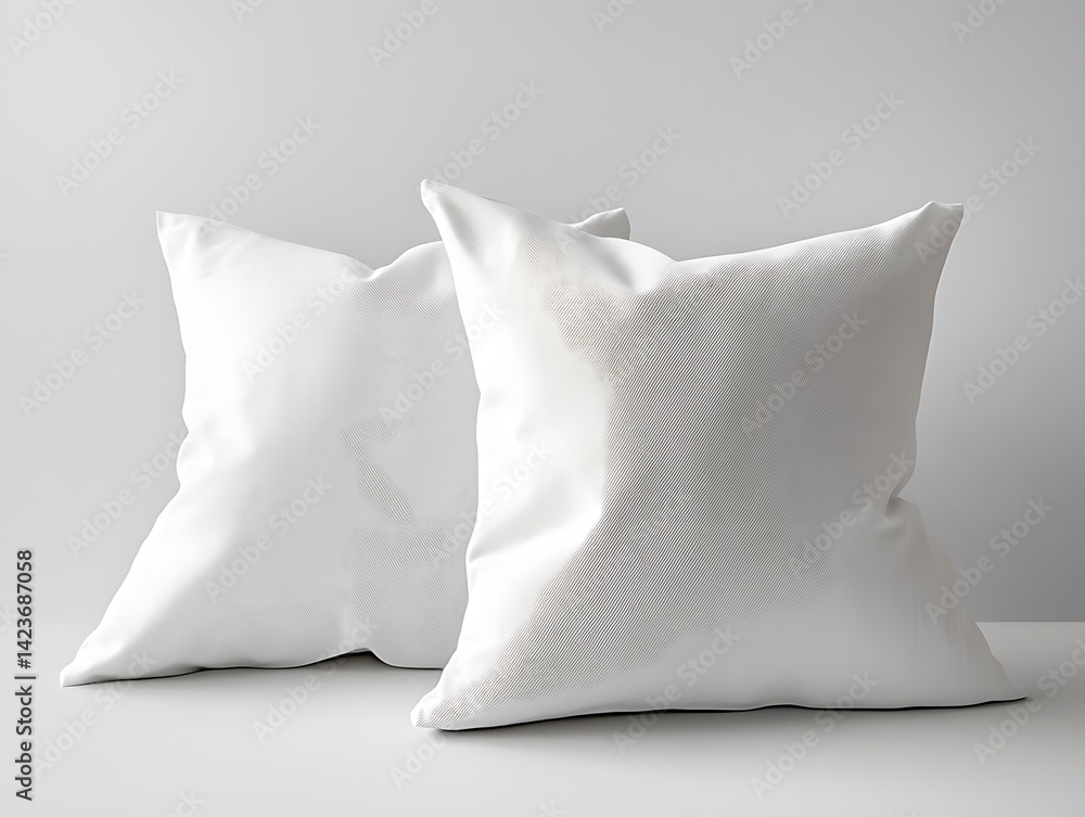 Two White Pillows With Decorative Textured Design On Light Gray Background