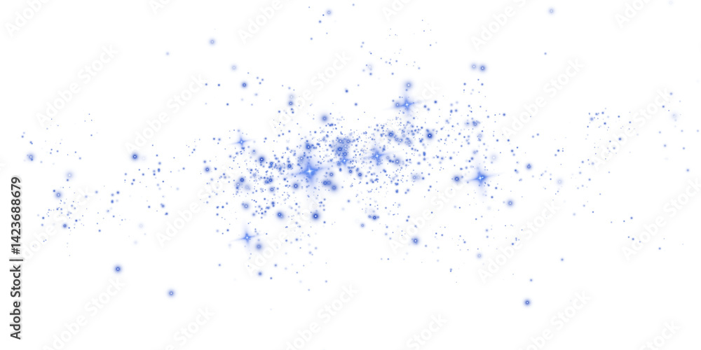 An enchanting and mesmerizing explosion of blue sparkles along with shimmering dust set on a transparent background