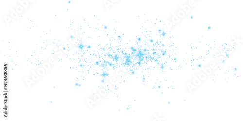 An enchanting and mesmerizing explosion of blue sparkles along with shimmering dust set on a transparent background