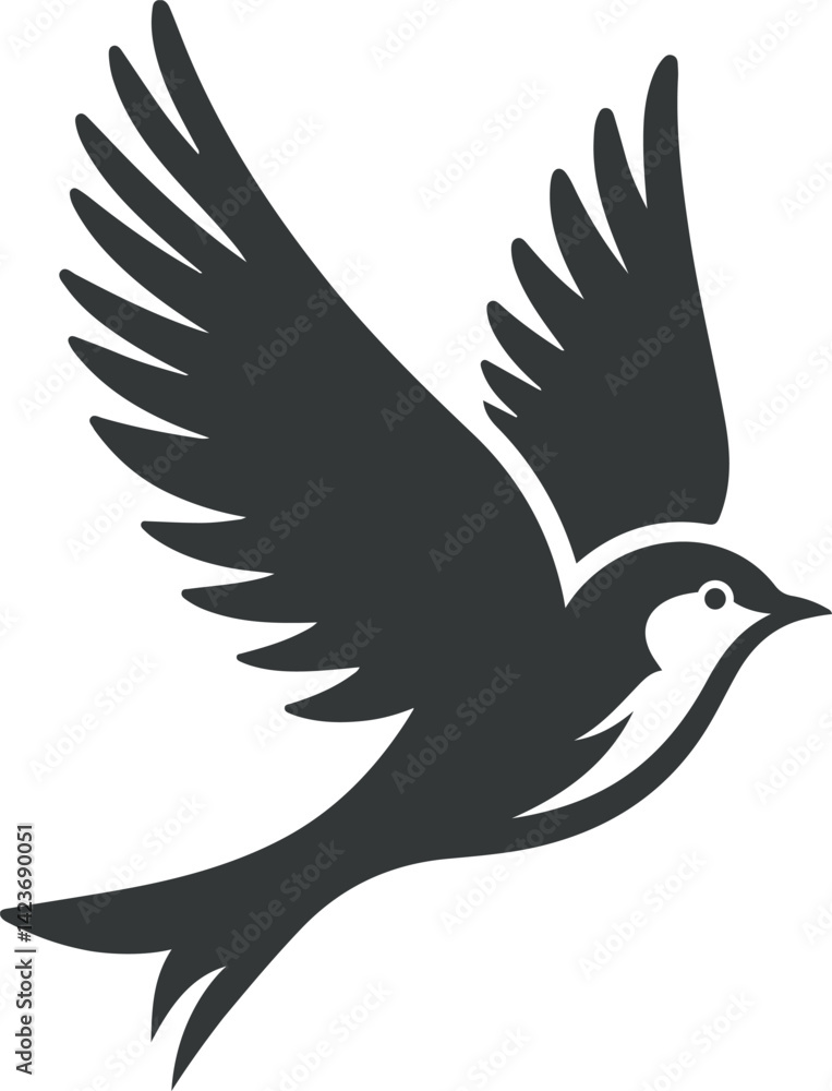 Fototapeta premium Flying bird silhouette vector with white background.