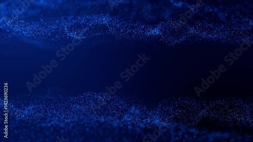 Digital particle wave and light abstract background concept. Dot on blue background. Seamless Loop 4k. 3D rendering
