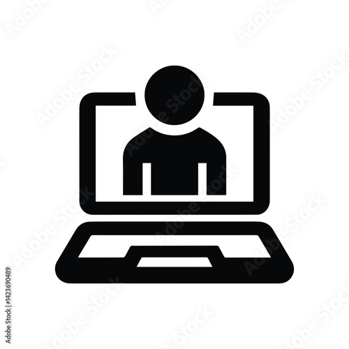 icon man laptop, video conference, video communication, isolated symbol remote work