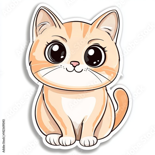 Obraz na płótnie Cute cartoon cat sticker, simple lines, large eyes, smiling expression, w salonie