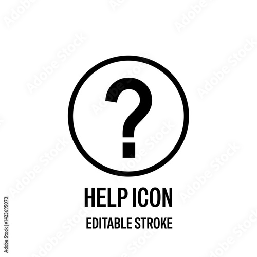 Help Icon Black with White Background Flat Design Vector Illustration