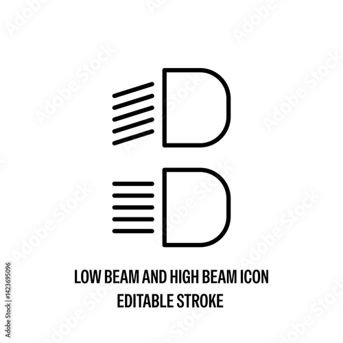 Low Beam and High Beam Icon Black with White Background Flat Design Vector Illustration