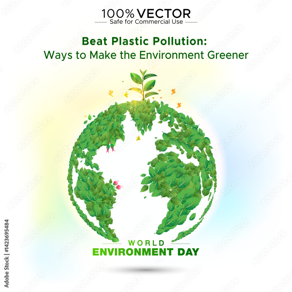Happy World Environment Day. Eco Globe Earth with green tree plant vector illustration. Happy World Environment Day. Eco Globe Earth with green tree plant vector illustration.