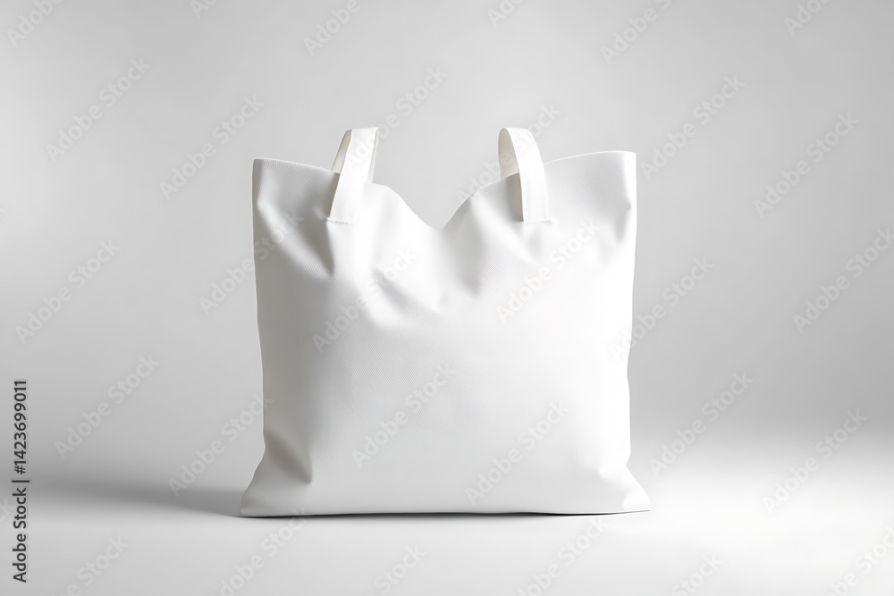 White Fabric Shopping Bag Isolated With Soft Shadows on Gray Background