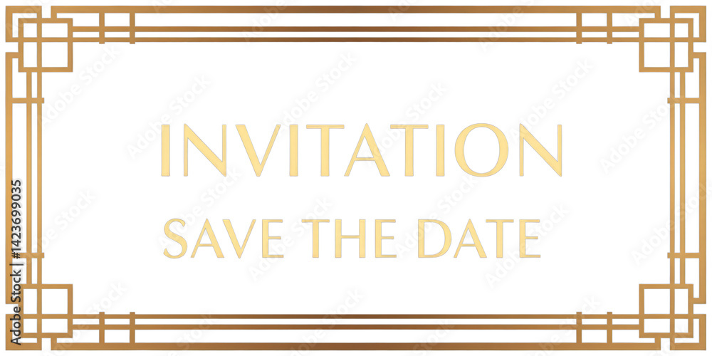 Art Deco Invitation Frame - Gold & Blue - transparent background