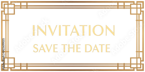Obraz na płótnie Art Deco Invitation Frame - Gold & Blue - transparent background w salonie