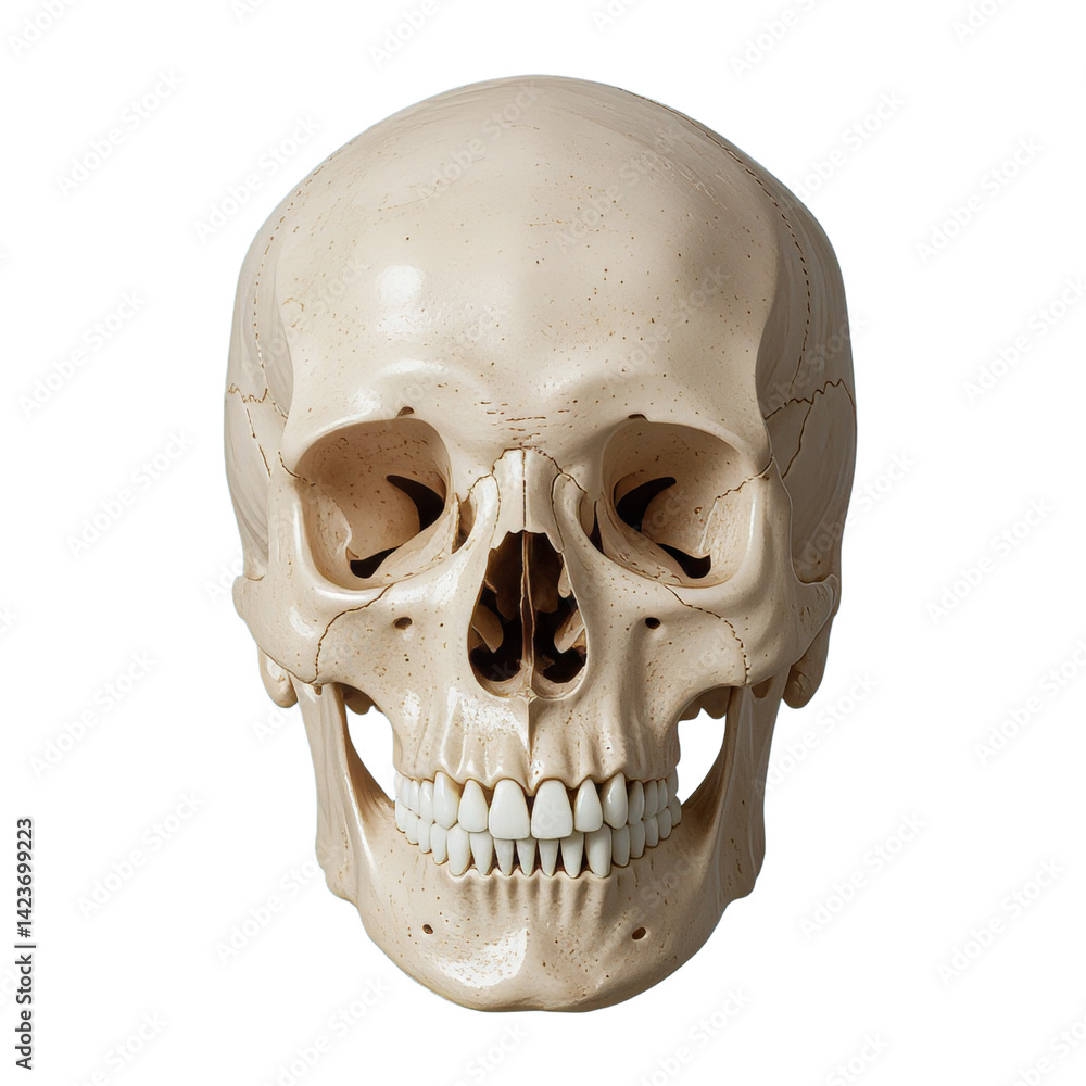 Anatomical Skull, Human Bone Structure, Transparent Background.