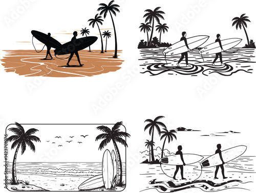 Boad man Beaches coconut man tree silhouette image