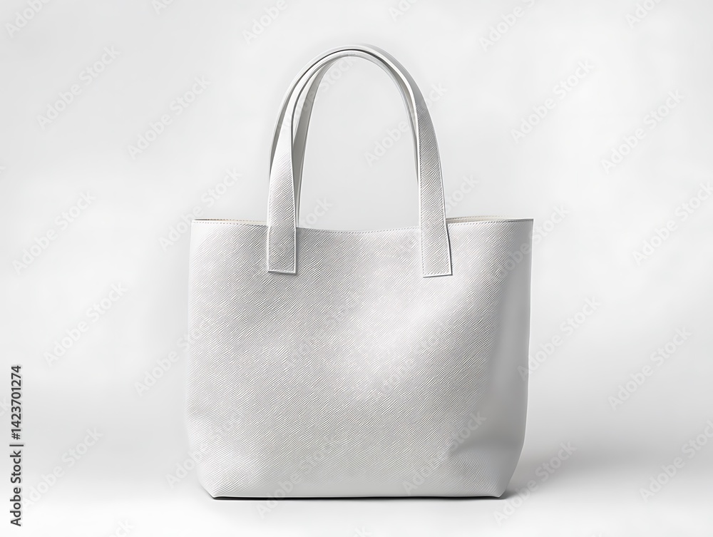 White Leather Tote Bag Isolated On White Background With Studio Lighting