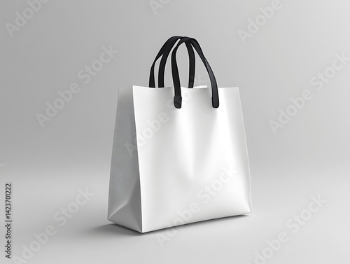Obraz na płótnie White Paper Shopping Bag With Black Handles On Gray Background w salonie
