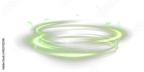 Green Neon Swirl Overlay — Glowing Spiral Motion Effect with Twirl, Curve, and Light Trails for Futuristic or Decorative Design