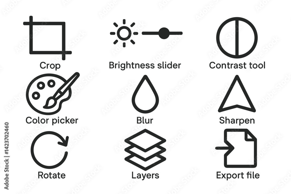 Icons representing tools in image editing programs