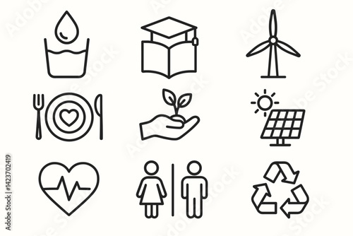 Symbols representing the foundations of worldwide environmentally friendly growth