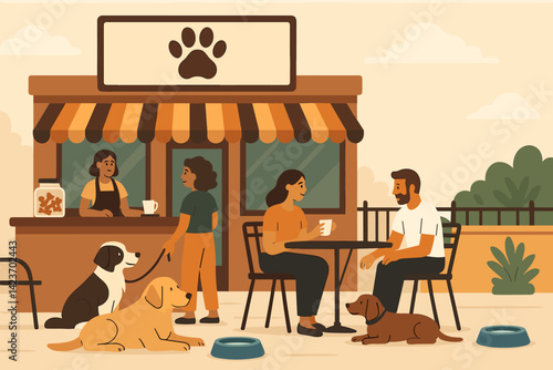 A laid-back outdoor eatery where individuals unwind with their pets and savor light bites