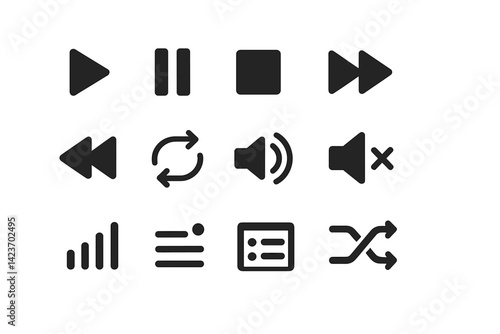 Icons for controlling media are typically found in music applications and digital players