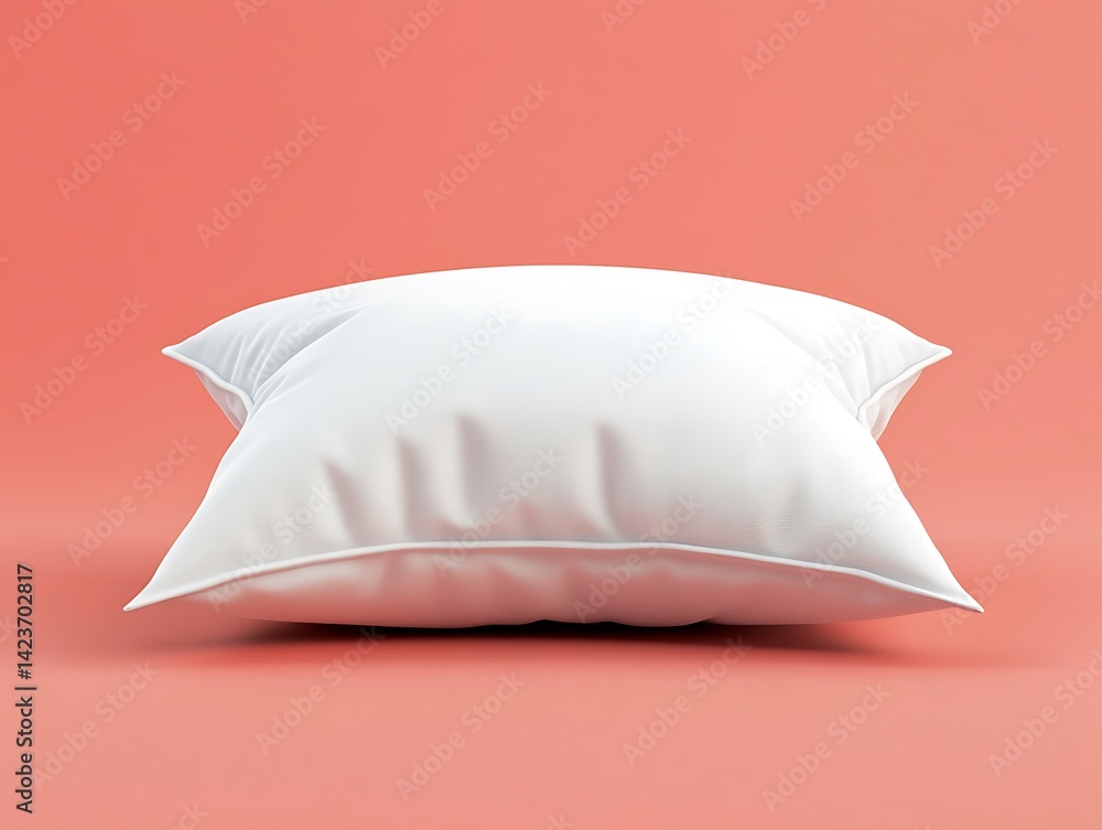 White Pillow Displayed On Coral Background with Light and Shadow Studio Shot