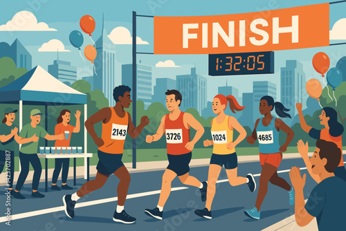 A massive city competition featuring runners, their support teams, and spectators