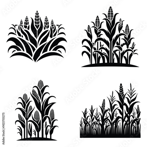 Maize field cornfield vector silhouette clipart illustration with black and white