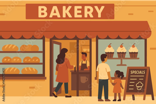 A warm and inviting bakery storefront with treats and friendly faces