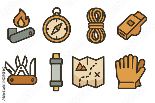 Gear utilized during wilderness navigation and survival scenarios