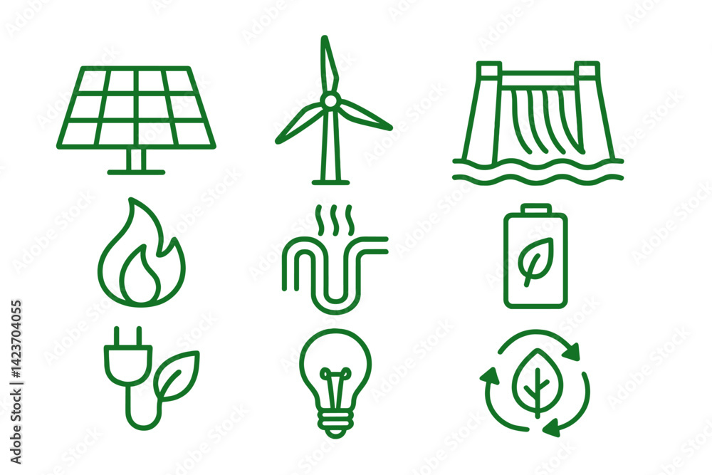 Icons representing various sustainable and clean energy technologies