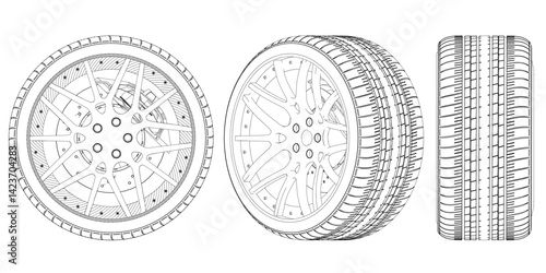 A close up of a tire with a black rim. The tire is shown from the side, top