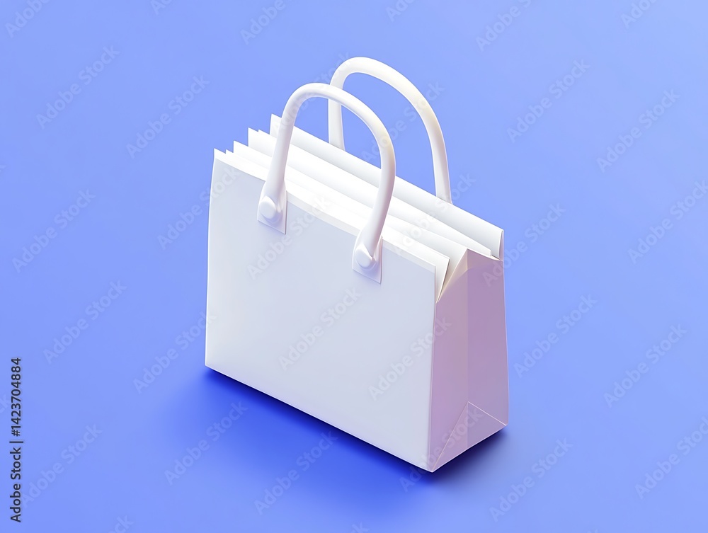 White Shopping Bag On Blue Background With White Handles Modern Design