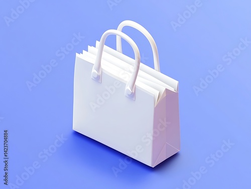 Obraz na płótnie White Shopping Bag On Blue Background With White Handles Modern Design w salonie