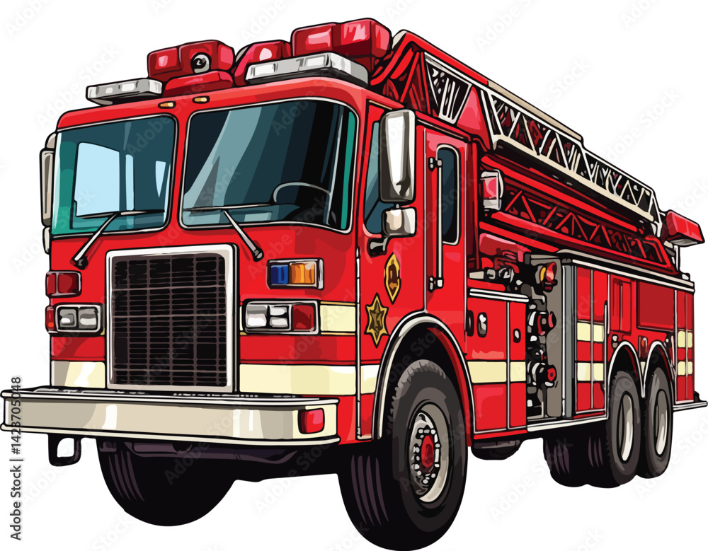 Firetruck Vector Illustration on Transparent Background Firetruck Vector Illustration on Transparent Background