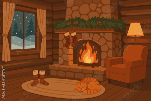 A rustic holiday setting with comfort, decor, and seasonal charm