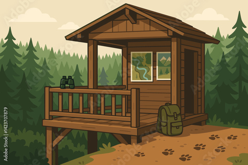 A secluded ranger station situated above a preserved natural region