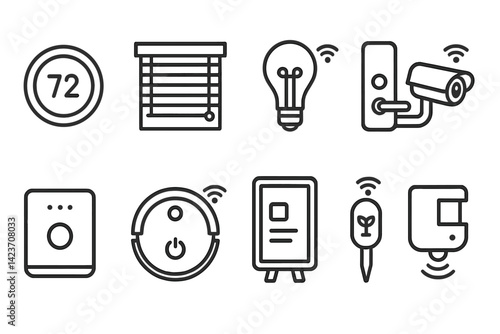 Icons representing features in connected, automated living spaces