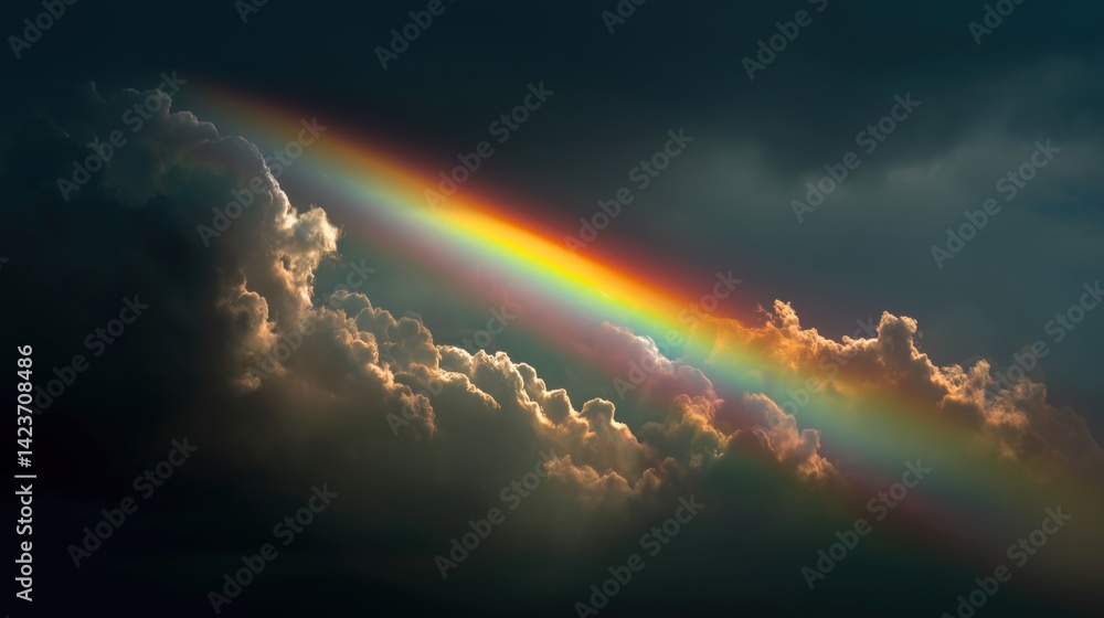 Radiant Rainbow Beam Piercing Through Storm Clouds Radiant Rainbow Beam Piercing Through Storm Clouds