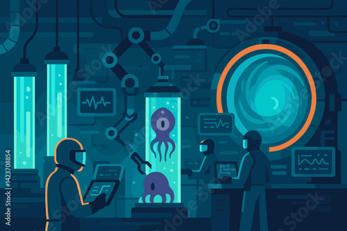 A high-tech futuristic lab working on extraterrestrial research