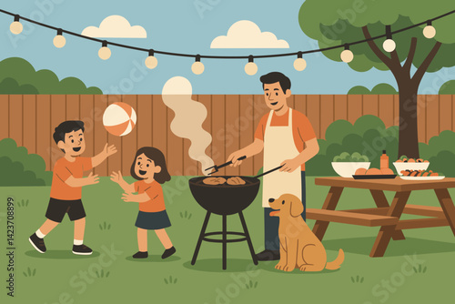 A backyard summer gathering featuring food, games, and family moments