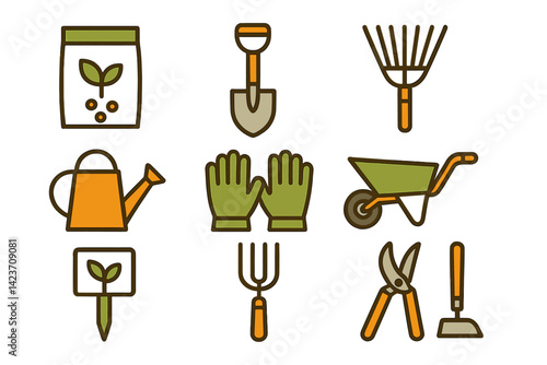 Basic gardening tools and supplies for planting and maintaining a garden