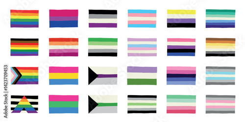 Free Download Set of colorful LGBTQ+ pride flags Gender equality and sexual identity pride flags collection LGBTQIA community pride month - GFXLoad