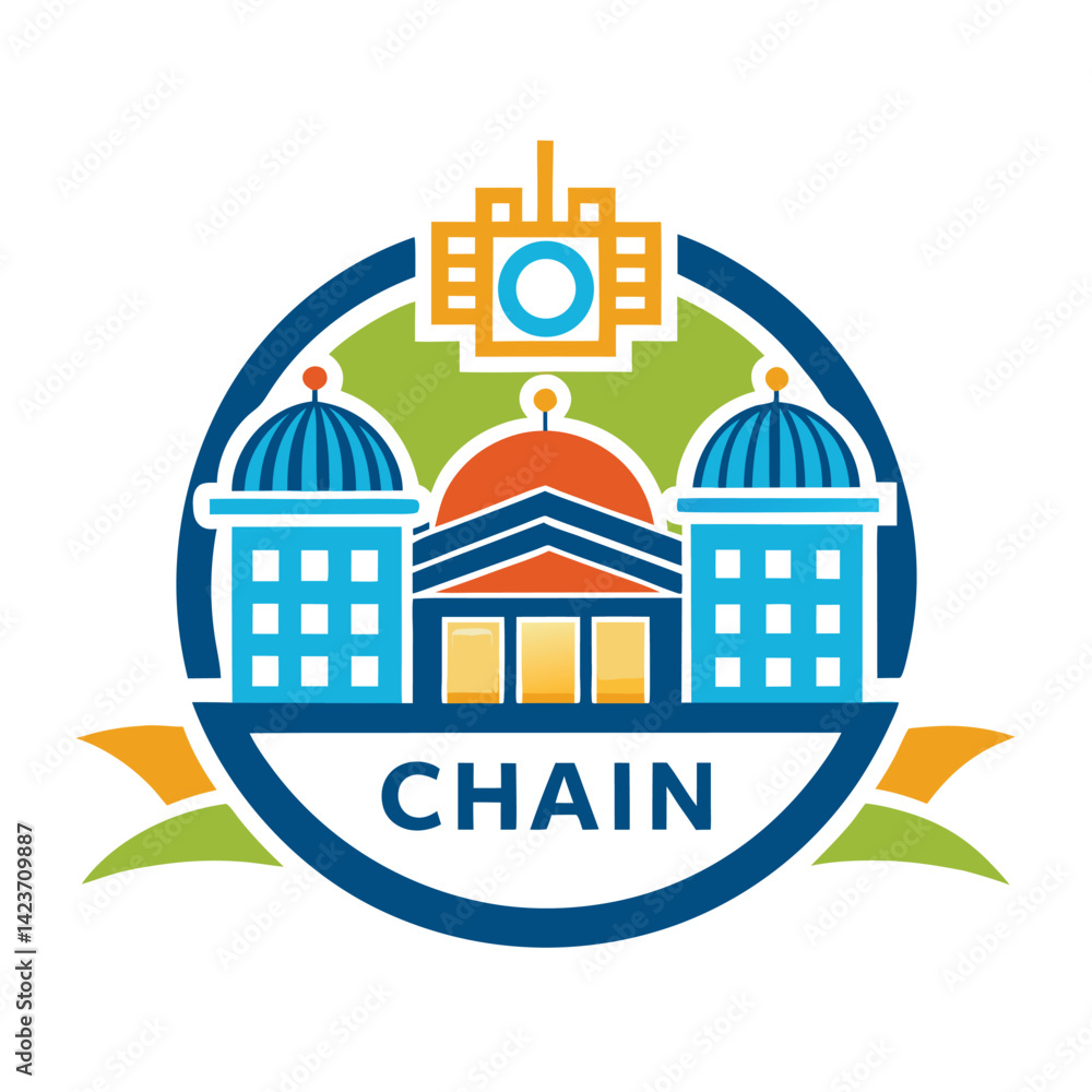 Modern vector logo design for welcoming hotel chain featuring distinctive architectural elements and vibrant colors representing comfort and hospitality Modern vector logo design for welcoming hotel chain featuring distinctive architectural elements and vibrant colors representing comfort and hospitality