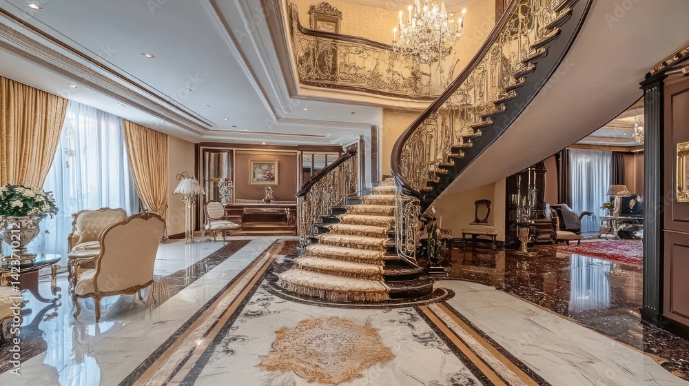 Grand Staircase in Luxurious Mansion Interior Grand Staircase in Luxurious Mansion Interior