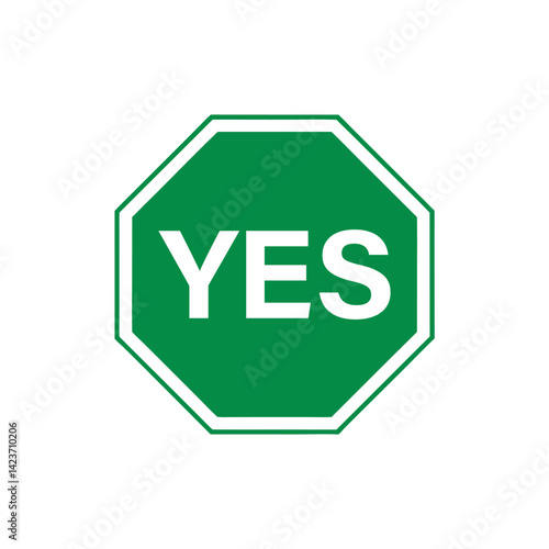 Green Octagon Stop Sign with White Yes Text