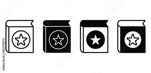 Book Icons with Star Symbol Black and White Color Vector Design