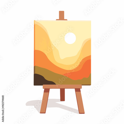 Abstract painting in warm tones on easel, artistic expression
