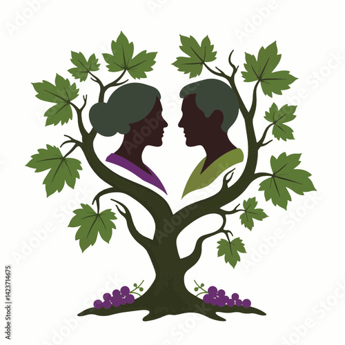 Elderly couple entwined as grapevines, love and unity symbolized
