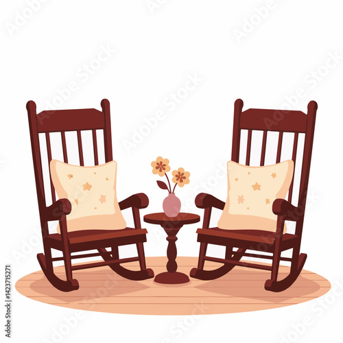 Vintage rocking chairs on cozy porch, evoking relaxation