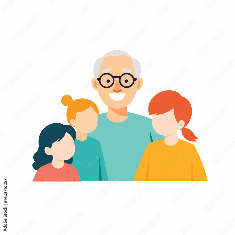 Elderly man smiling with children, symbolizing wisdom and learning Elderly man smiling with children, symbolizing wisdom and learning