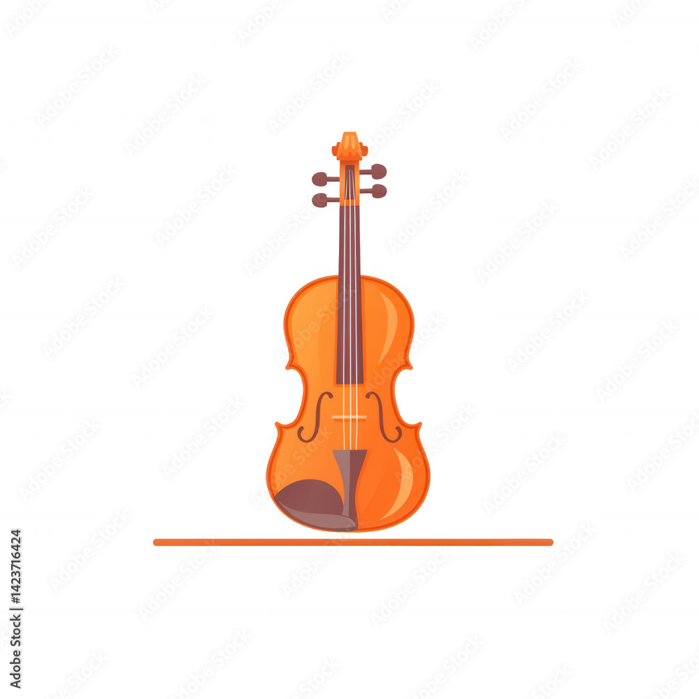 Fototapeta premium A vibrant illustration of a violin with a bow on a white isolated background, perfect for music-related projects and artistic designs.